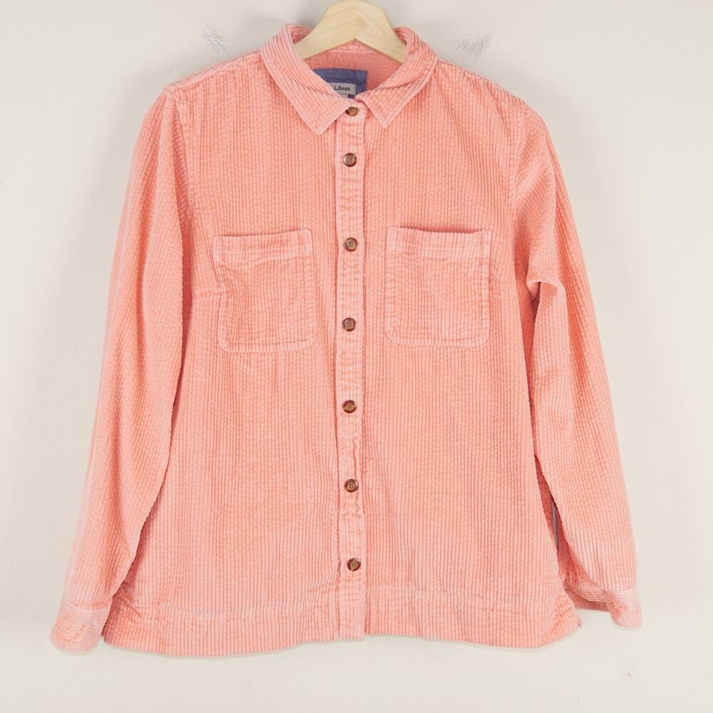 LL Bean Comfort Corduroy Relaxed Long Sleeve Salmon Pink Shirt Womens Sz M